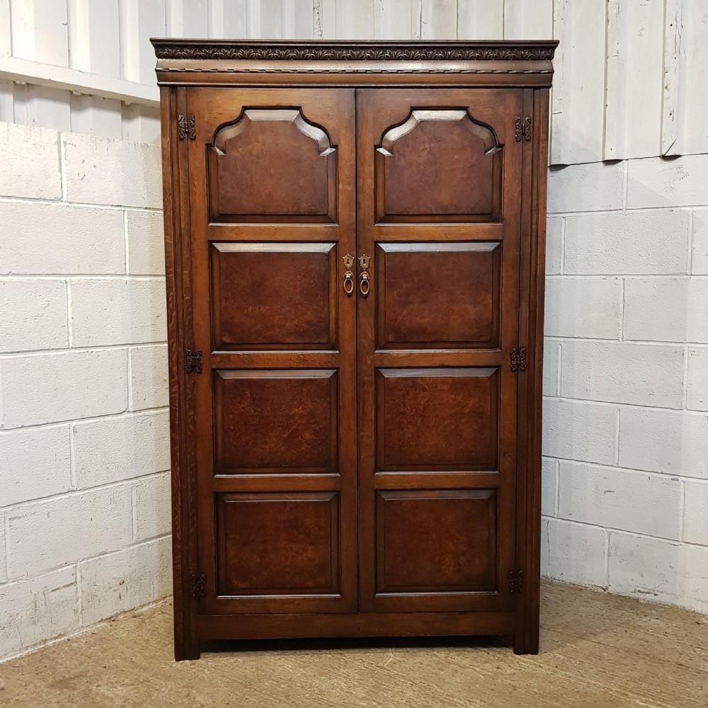 AN ANTIQUE OAK AND WALNUT DOUBLE WARDROBE C1910 View II