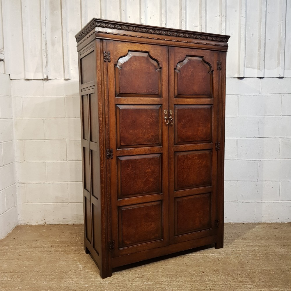 AN ANTIQUE OAK AND WALNUT DOUBLE WARDROBE C1910 View X
