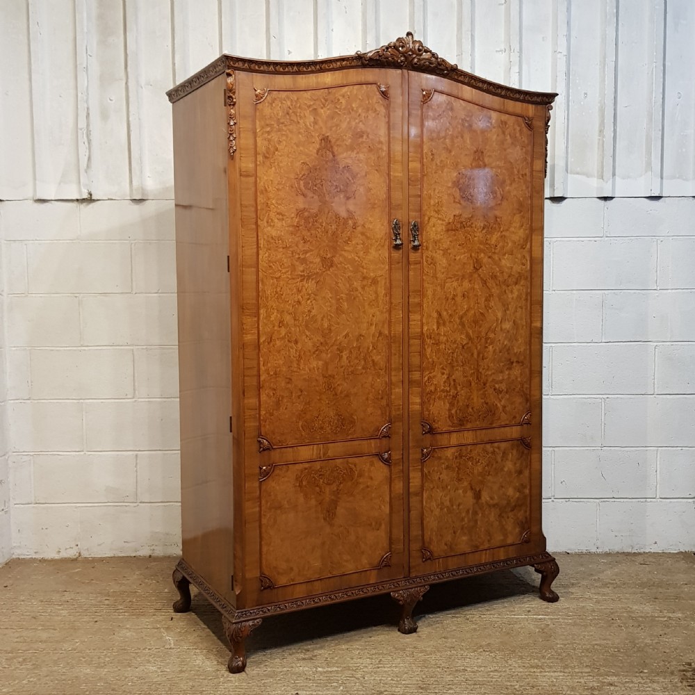 AN ANTIQUE BURR WALNUT DOUBLE WARDROBE C1920 View IX