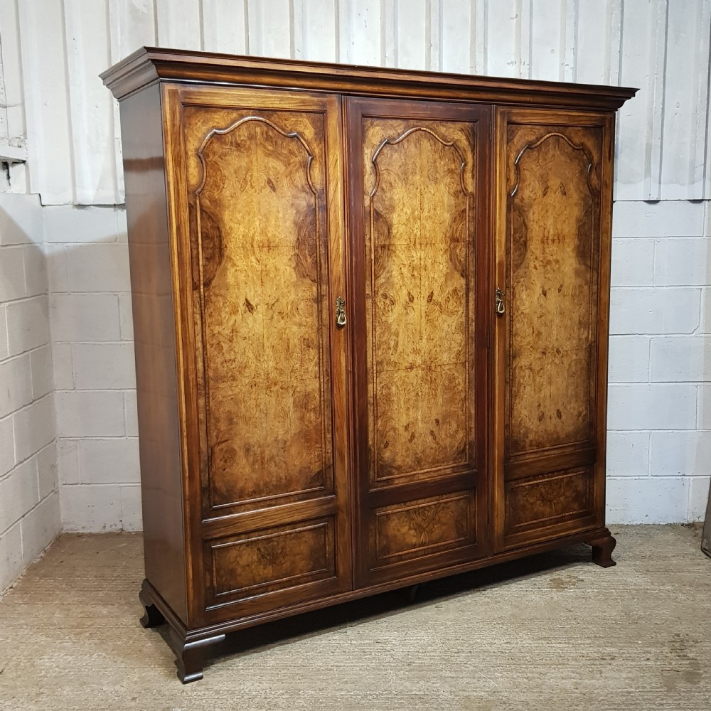 AN ANTIQUE BURR WALNUT TRIPLE WARDROBE C1920 View III