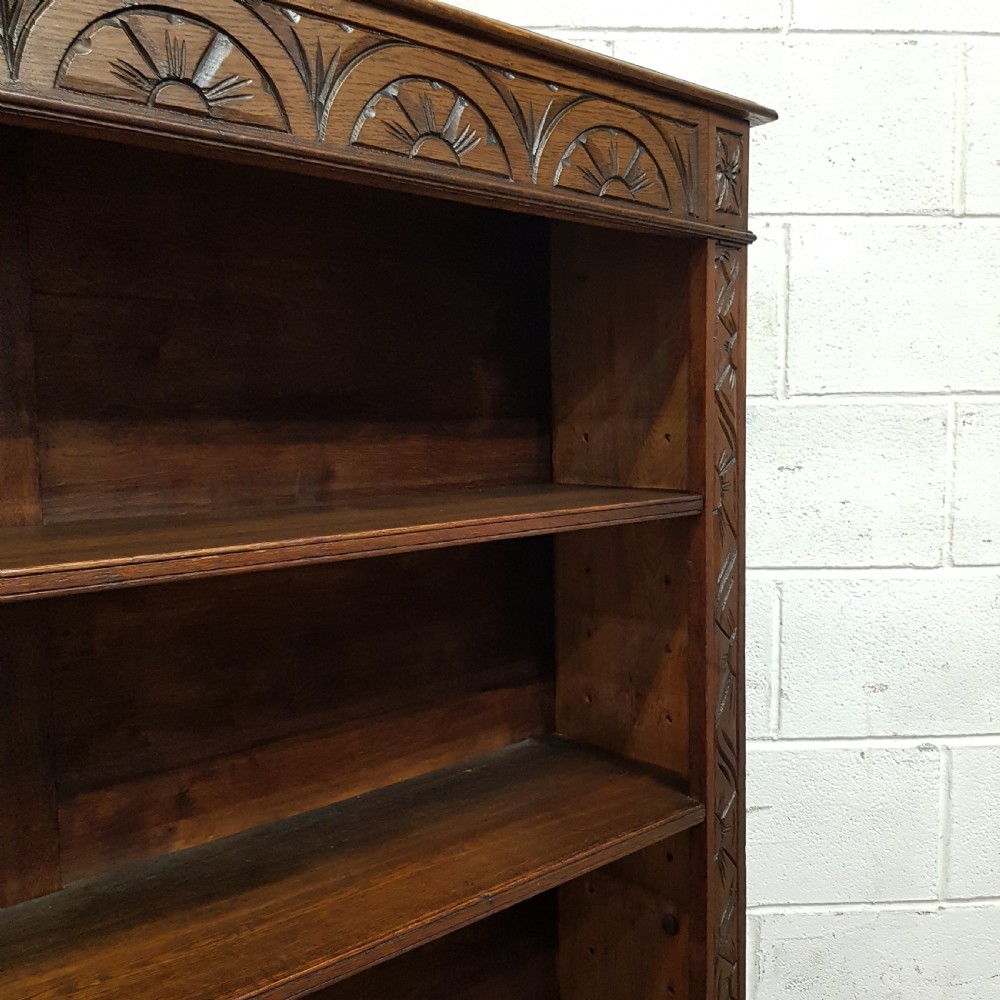 AN ANTIQUE LATE VICTORIAN CARVED OAK OPEN BOOKCASE C1900 View III