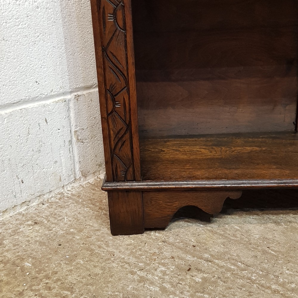 AN ANTIQUE LATE VICTORIAN CARVED OAK OPEN BOOKCASE C1900 View IV