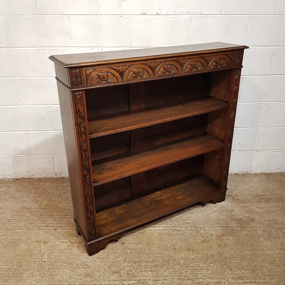 AN ANTIQUE LATE VICTORIAN CARVED OAK OPEN BOOKCASE C1900 View V