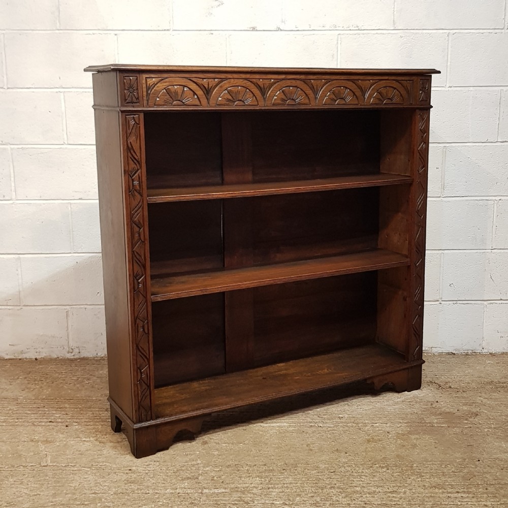 AN ANTIQUE LATE VICTORIAN CARVED OAK OPEN BOOKCASE C1900 View VI