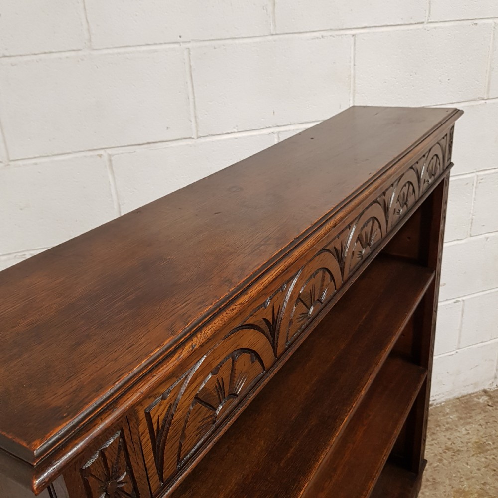 AN ANTIQUE LATE VICTORIAN CARVED OAK OPEN BOOKCASE C1900 View VII