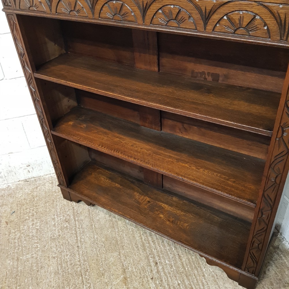 AN ANTIQUE LATE VICTORIAN CARVED OAK OPEN BOOKCASE C1900 View VIII