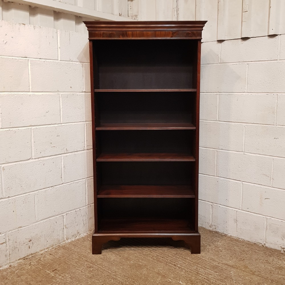 AN ANTIQUE TALL NARROW MAHOGANY OPEN BOOKCASE C1900 View III