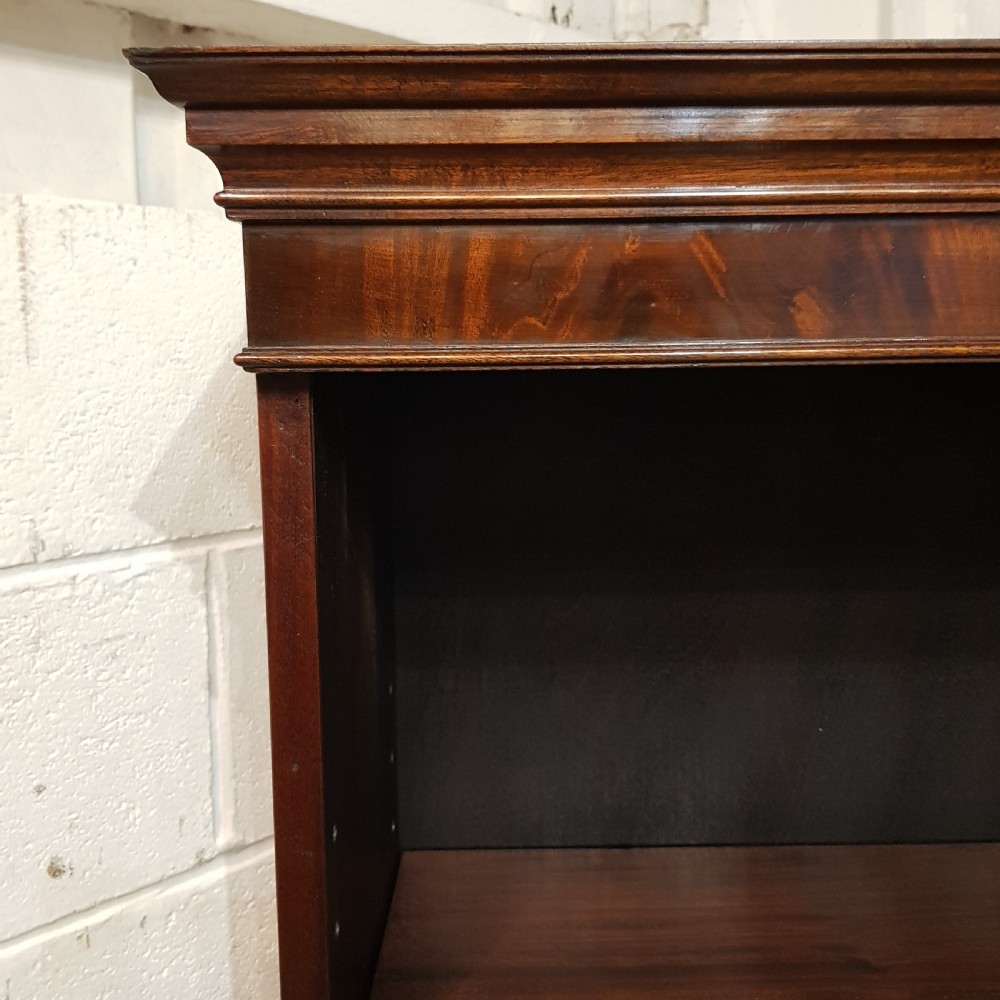 AN ANTIQUE TALL NARROW MAHOGANY OPEN BOOKCASE C1900 View IV