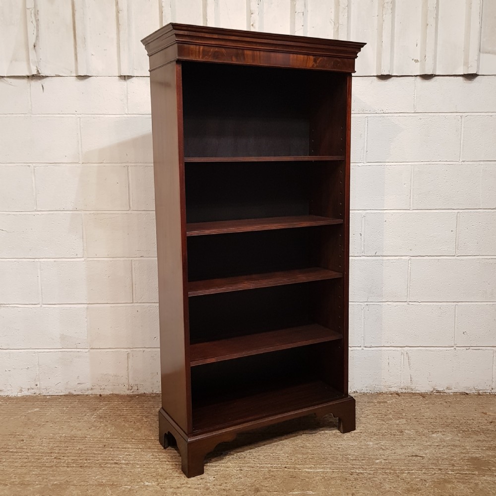 AN ANTIQUE TALL NARROW MAHOGANY OPEN BOOKCASE C1900 View V