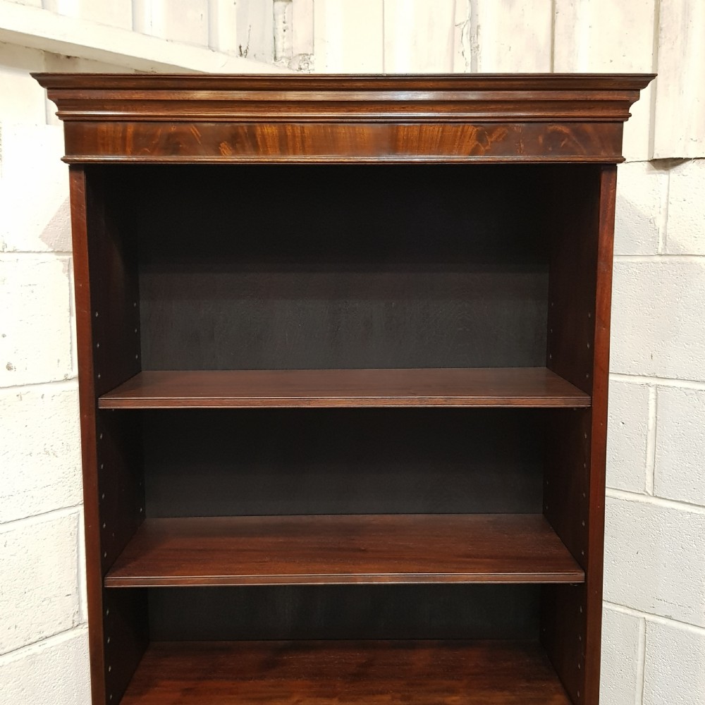 AN ANTIQUE TALL NARROW MAHOGANY OPEN BOOKCASE C1900 View VI