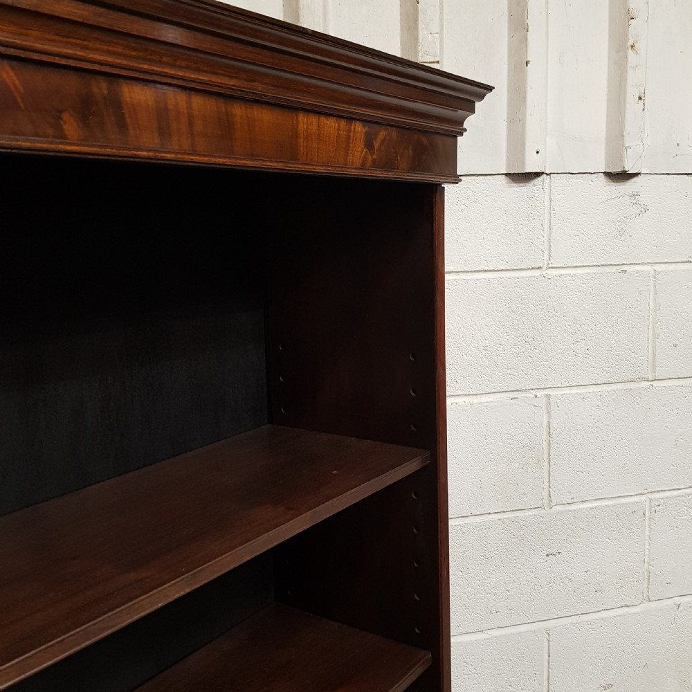 AN ANTIQUE TALL NARROW MAHOGANY OPEN BOOKCASE C1900 View VII