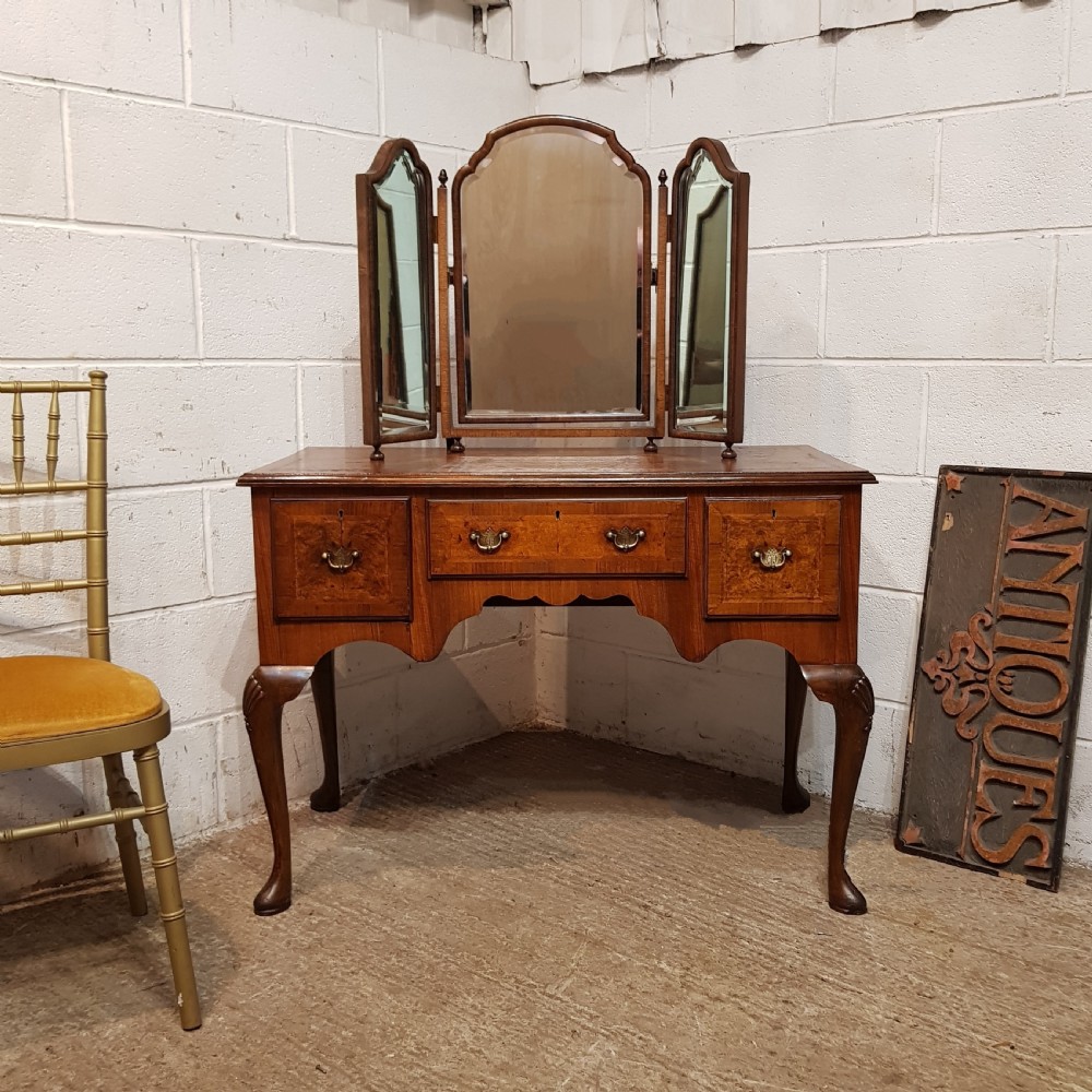AN ANTIQUE BURR WALNUT DRESSING TABLE C1920