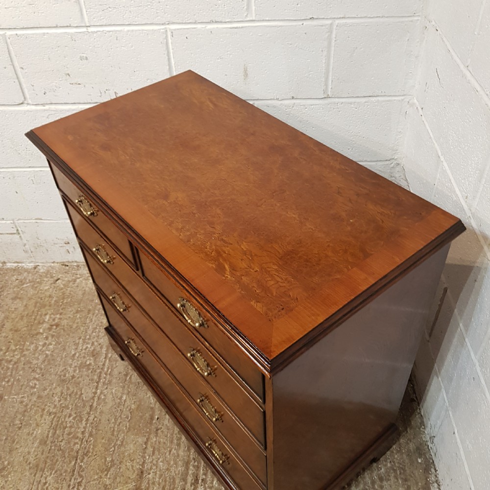 AN ANTIQUE 4 HEIGHT BURR WALNUT CHEST OF DRAWERS C1920 View IV