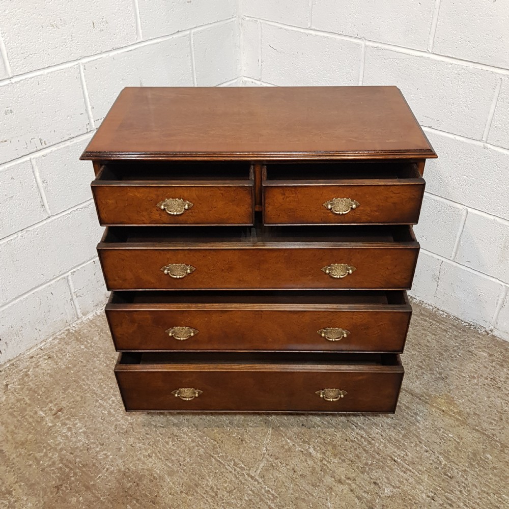AN ANTIQUE 4 HEIGHT BURR WALNUT CHEST OF DRAWERS C1920 View VI