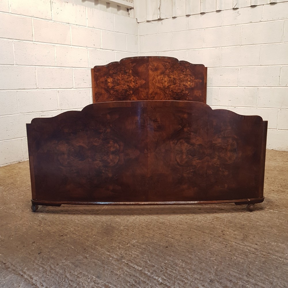 AN ANTIQUE ART DECO BURR WALNUT DOUBLE BEDSTEAD C1920 View VI