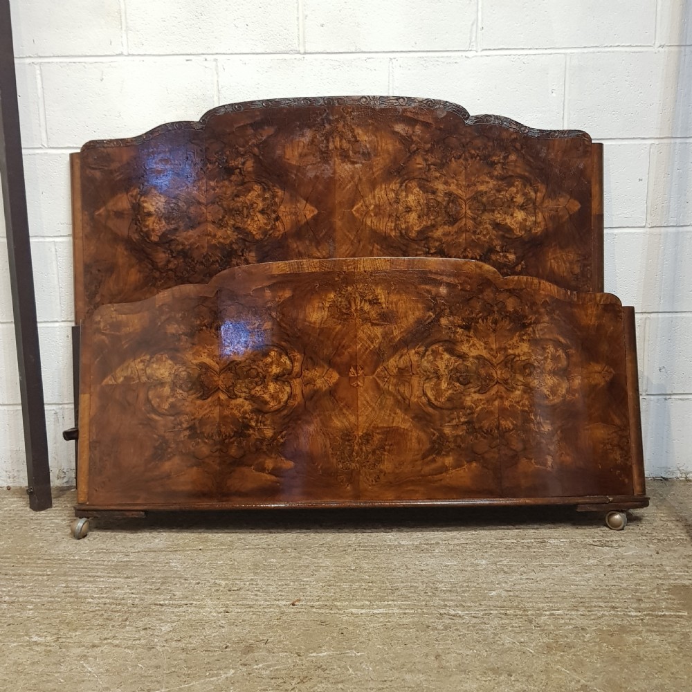 AN ANTIQUE ART DECO BURR WALNUT DOUBLE BEDSTEAD C1920 View IX