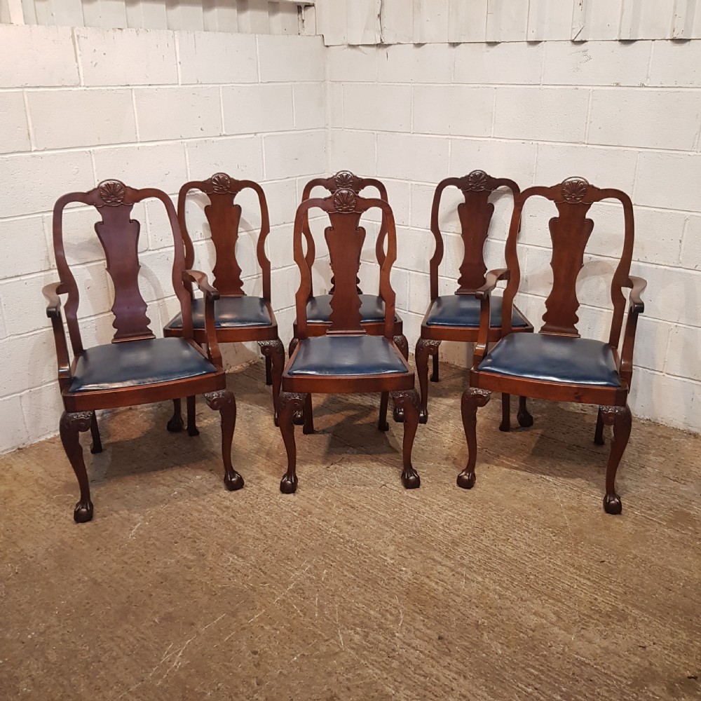 A STUNNING SET OF 6 EDWARDIAN WALNUT DINING CHAIRS C1900