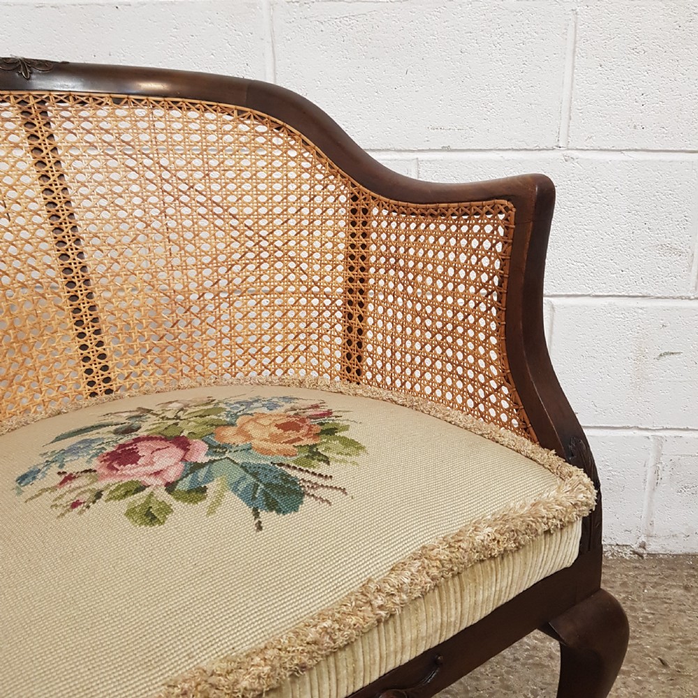 A DENBY & SPINKS MAHOGANY FRAMED BERGERE BACKED TUB CHAIR C1920 View VI