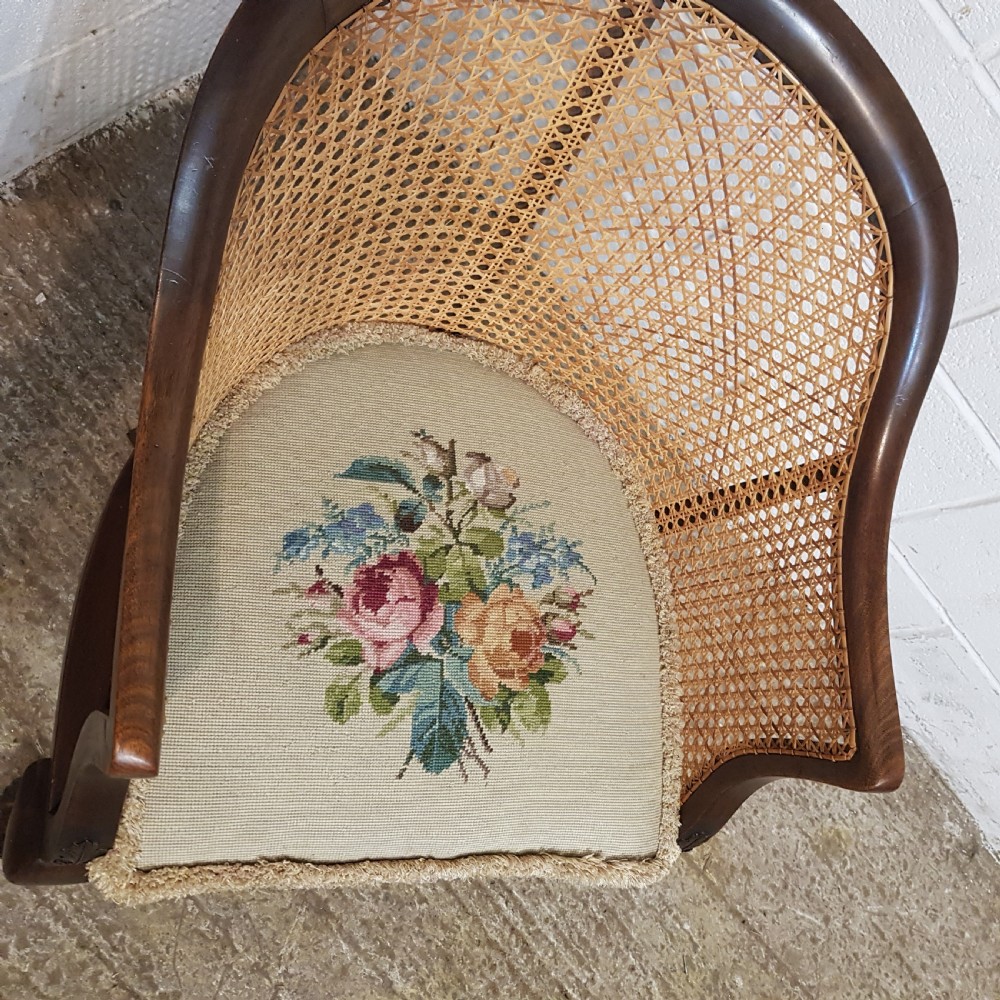A DENBY & SPINKS MAHOGANY FRAMED BERGERE BACKED TUB CHAIR C1920 View XIII