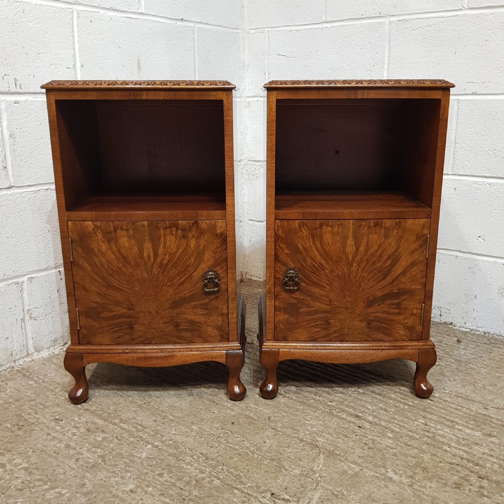 A PAIR OF ANTIQUE BURR WALNUT BEDSIDE CABINETS C1920 View IV