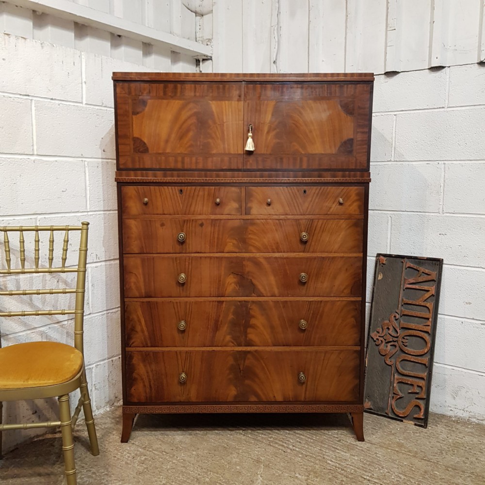AN ANTIQUE WALNUT TALLBOY CHEST C1920