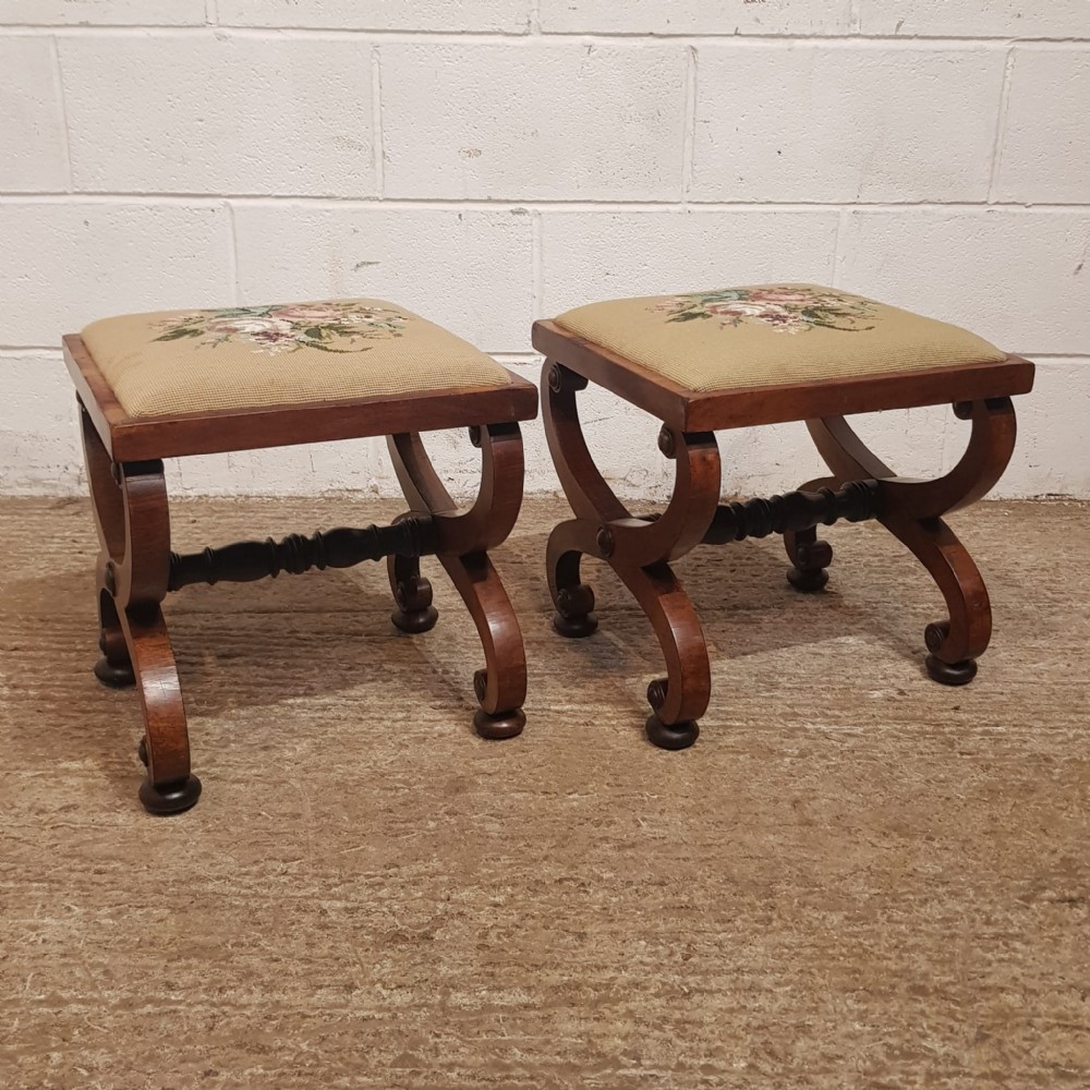 AN ANTIQUE PAIR OF WALNUT STOOLS C1880