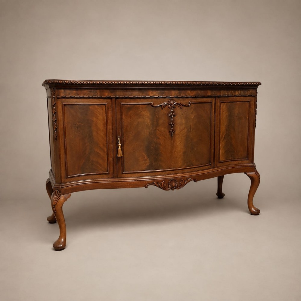 AN EDWARDIAN MAHOGANY SERPENTINE SIDE CABINET C1910