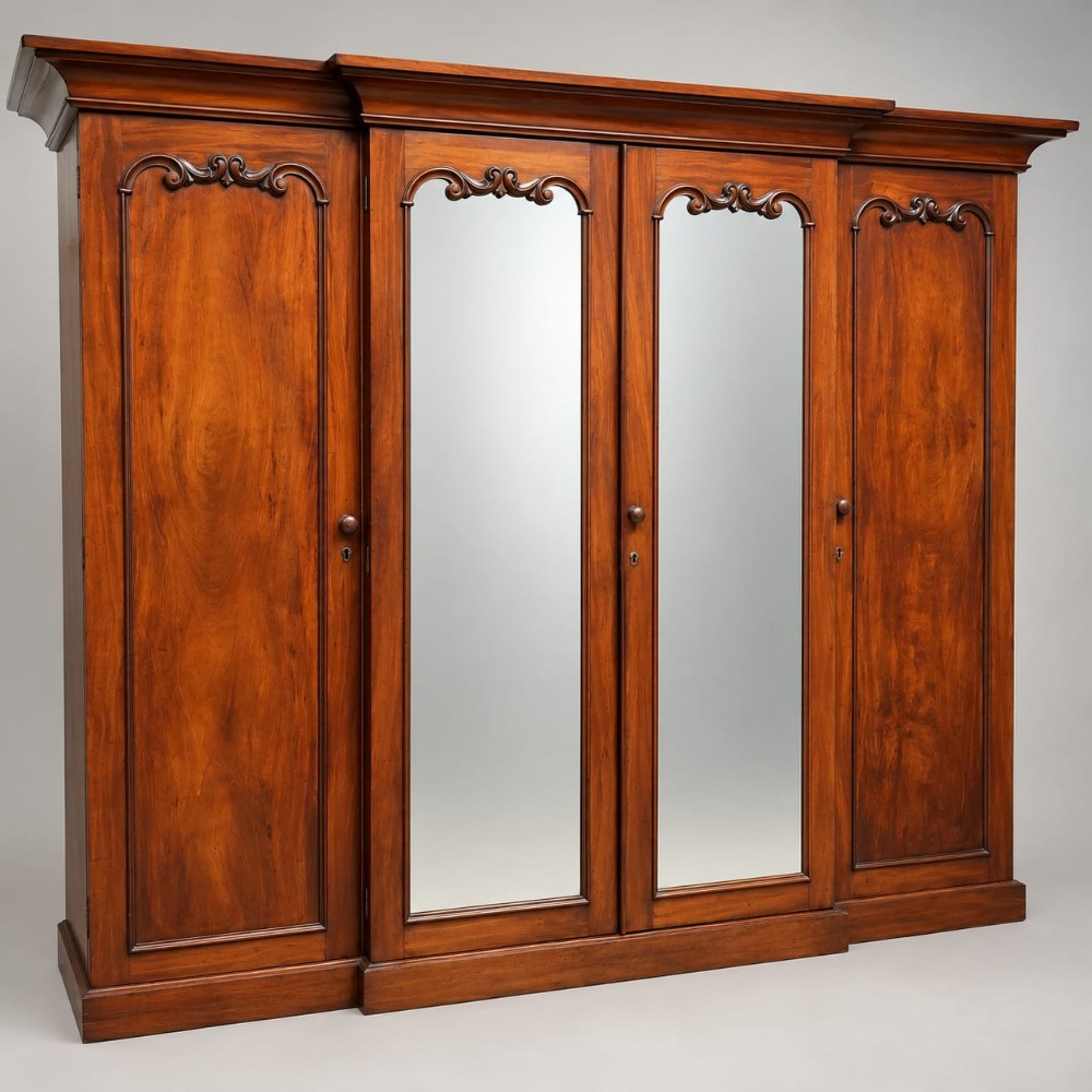 A VICTORIAN MAHOGANY 4 DOOR BREAKFRONT WARDROBE C1850