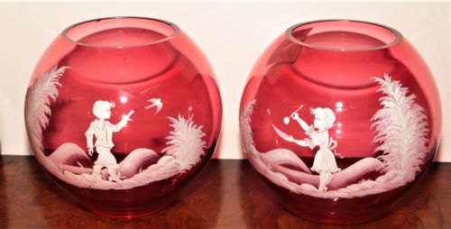 Mary Gregory Cranberry Glass Bowls.