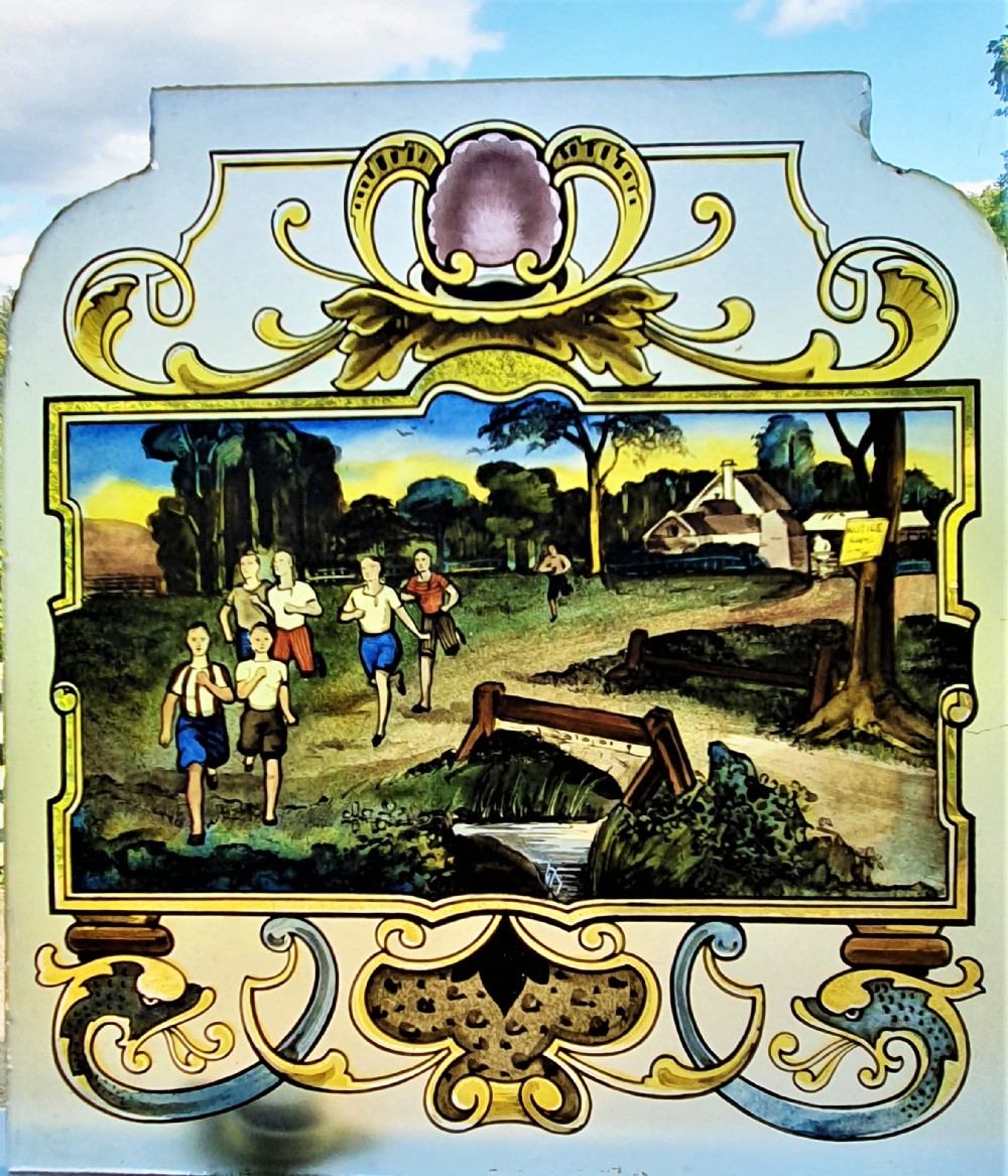 Victorian hand-painted window the runners.