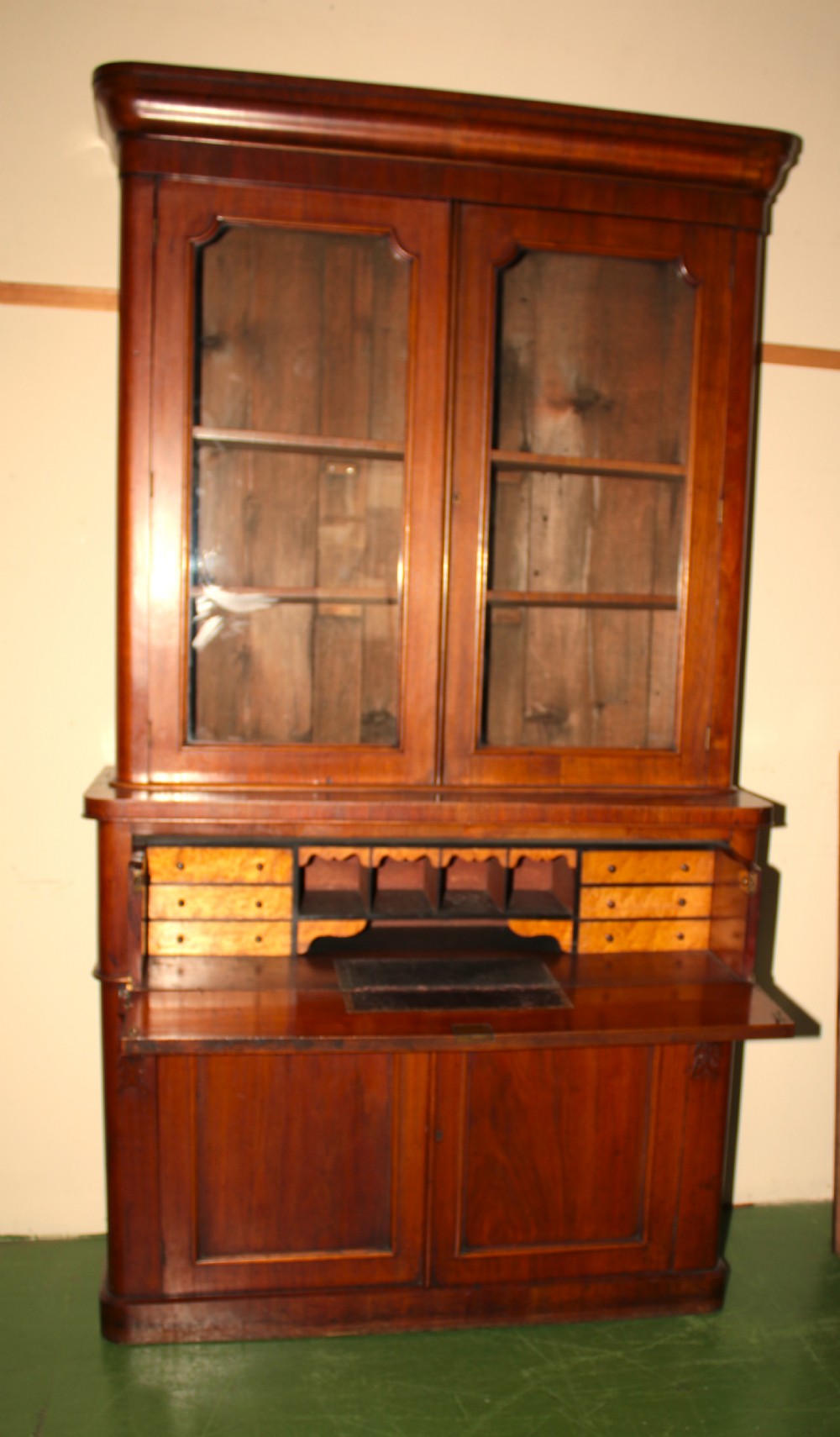Victorian walnut secretaire bookcase.