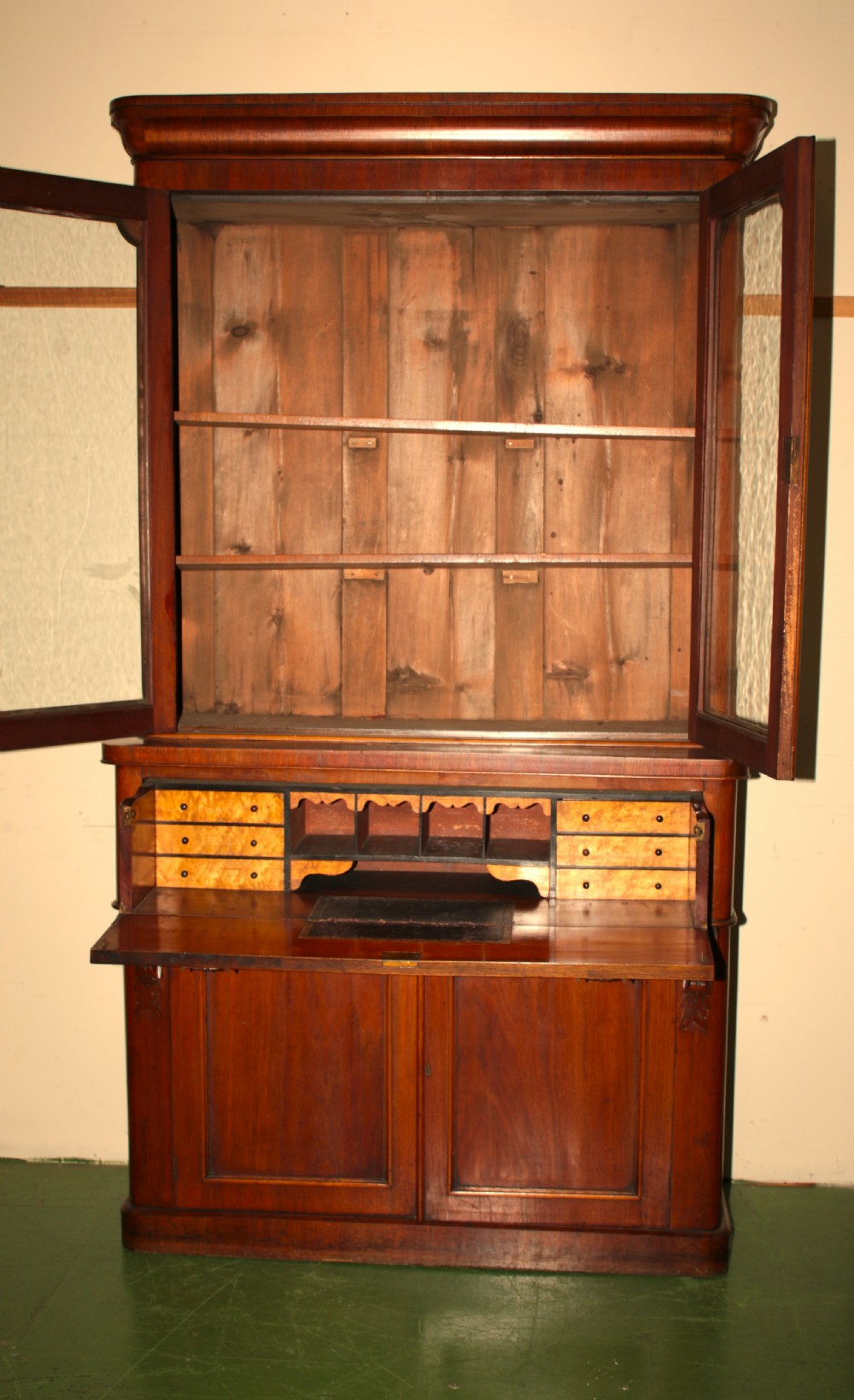 Victorian walnut secretaire bookcase. View III