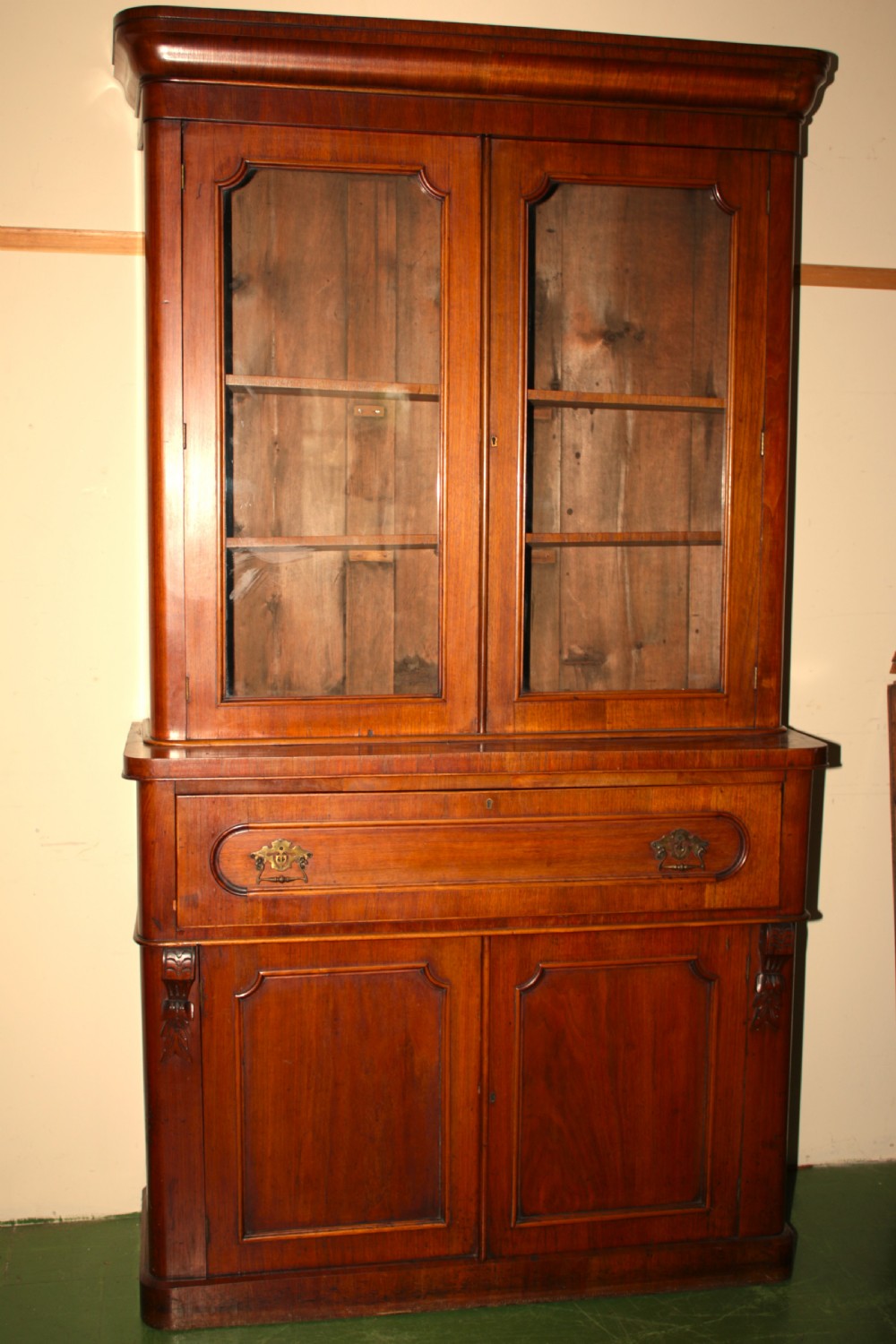Victorian walnut secretaire bookcase. View V