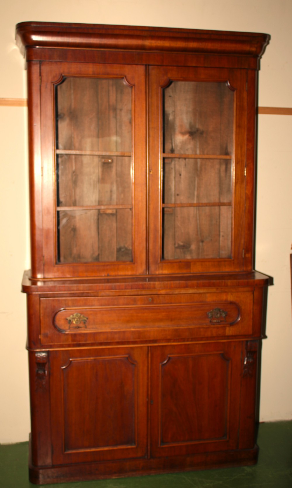 Victorian walnut secretaire bookcase. View VII