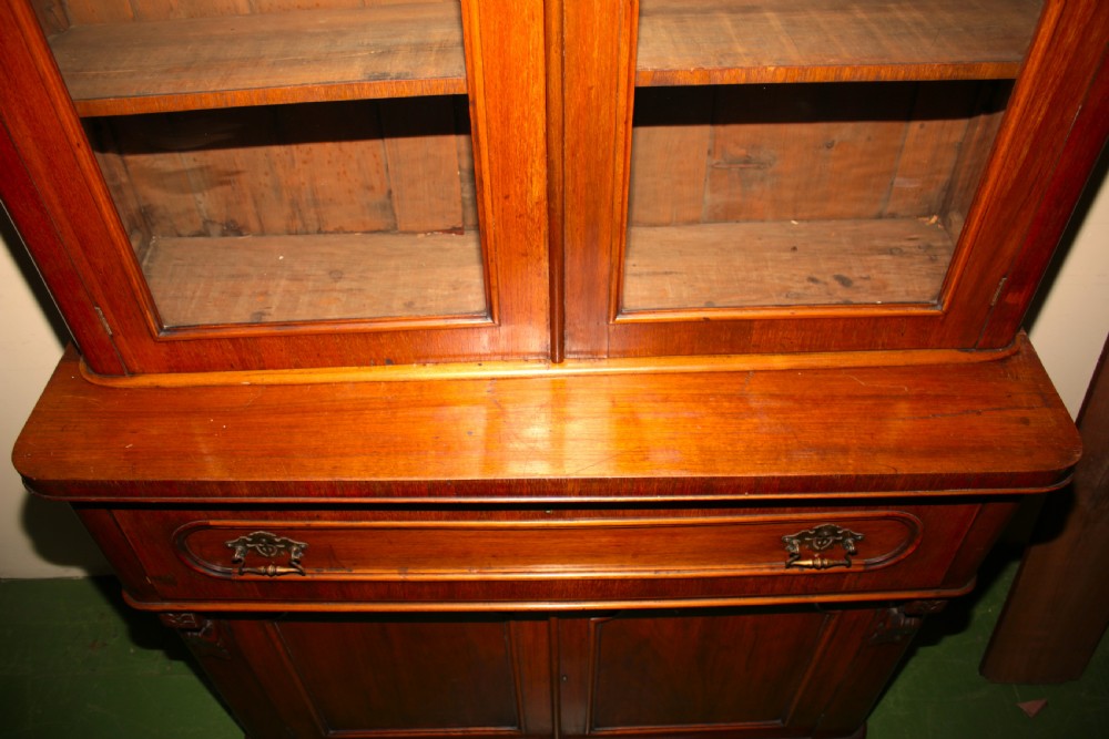 Victorian walnut secretaire bookcase. View VIII