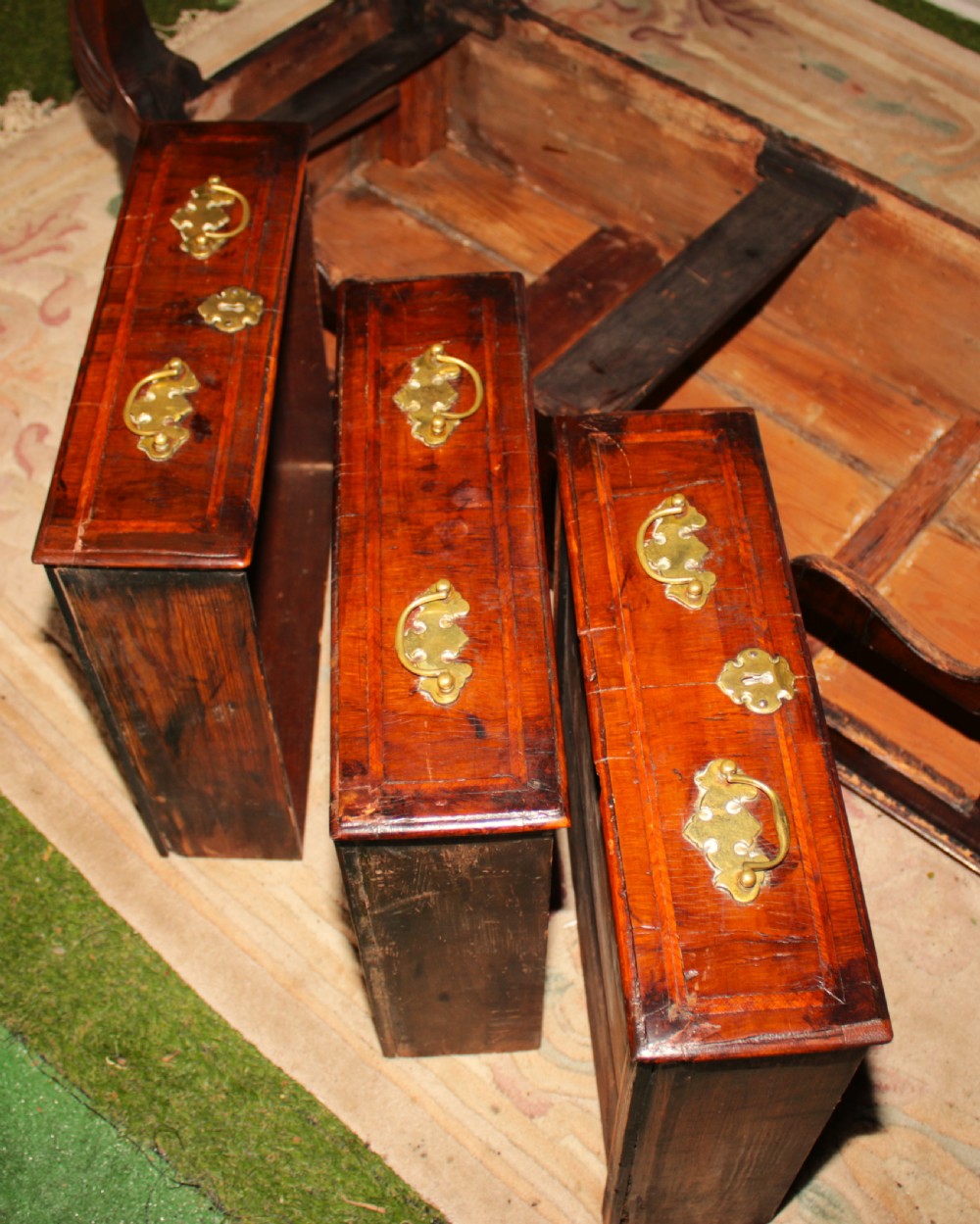 A rare period walnut dresser base. View XIV