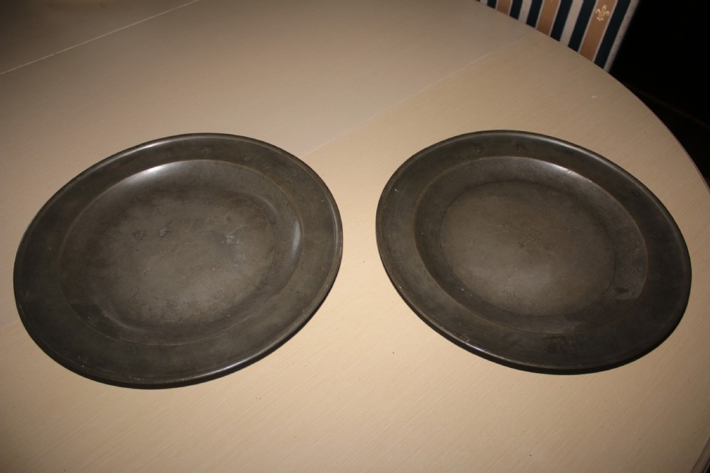large pair pewter plates 18th century.