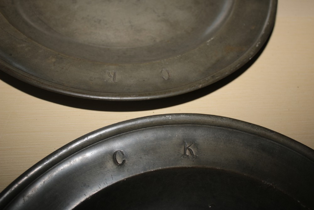 large pair pewter plates 18th century. View VI