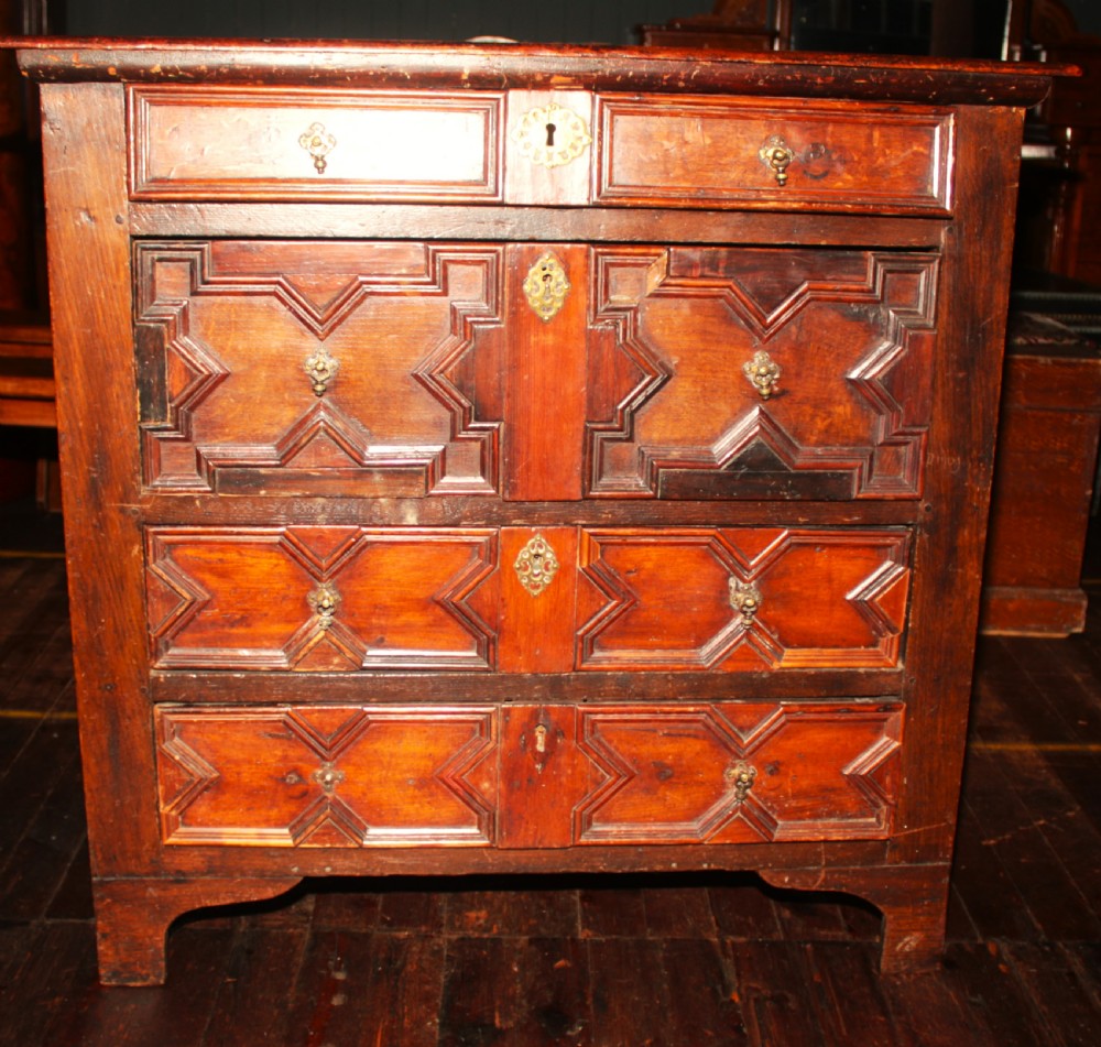 late 17century moulded front chest of 4 drawers.