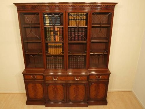 George III Style Fiddle Back Mahogany Breakfront Bookcase