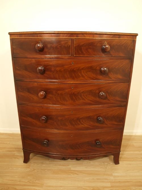 A Beautiful Large Mahogany Regency Period Bow Front Chest Drawers