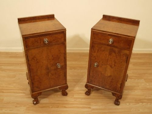 A Good Pair of Burr Walnut Veneered Bedside Cupboards