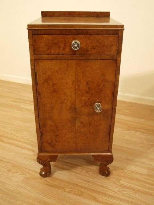 fig 1. A Good Pair Of Burr Walnut Veneered Bedside Cupboards