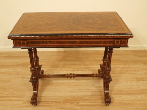 A Stunning Quality Burr Walnut Victorian Fold Over Card Table by Gillows of Lancaster