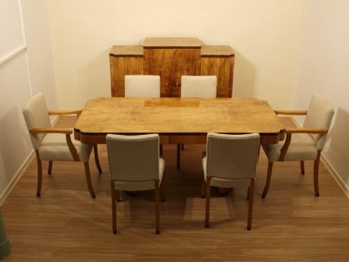 A Stunning Walnut Art Deco Period Dining Room Suite