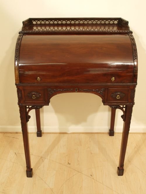 fig 1. A Mahogany Chippendale Style Ladies Cylinder Bureau
