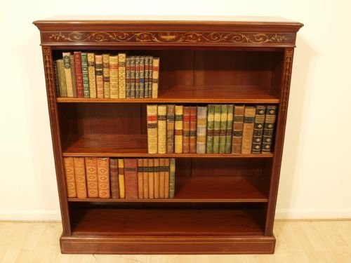 A Beautiful Mahogany Inlaid Victorian Open Bookcase