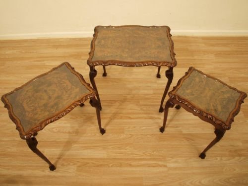fig 1. A Burr Walnut Antique Nest Of Tables