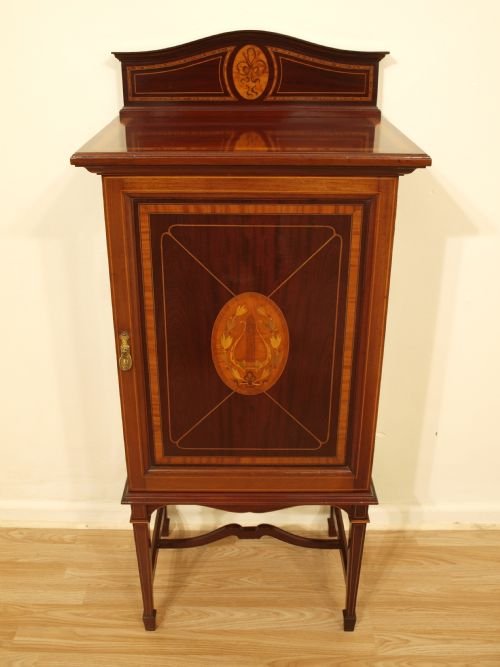 A Stunning Quality Shapland & Petter Mahogany Inlaid Music Cabinet
