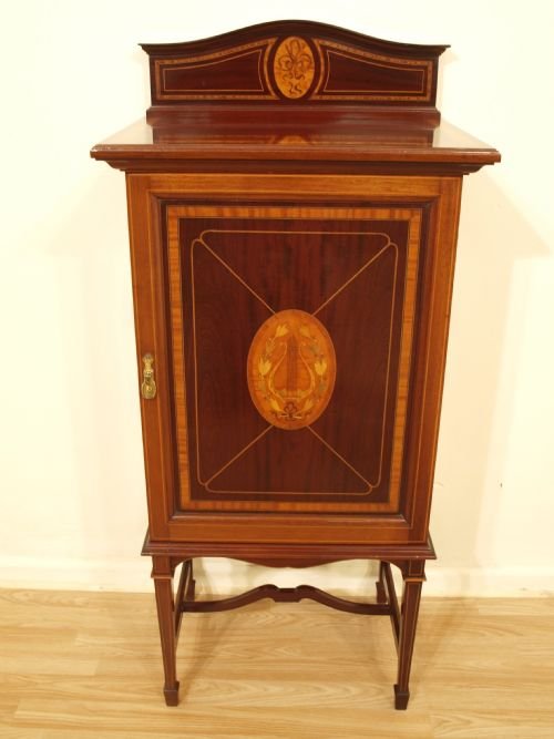 fig 1. A Stunning Quality Shapland & Petter Mahogany Inlaid Music Cabinet